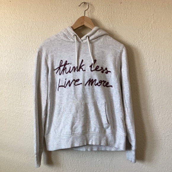 Retro Think Less Live More Hoodie Sweatshirt Grey Red Medium - Picture 6 of 10